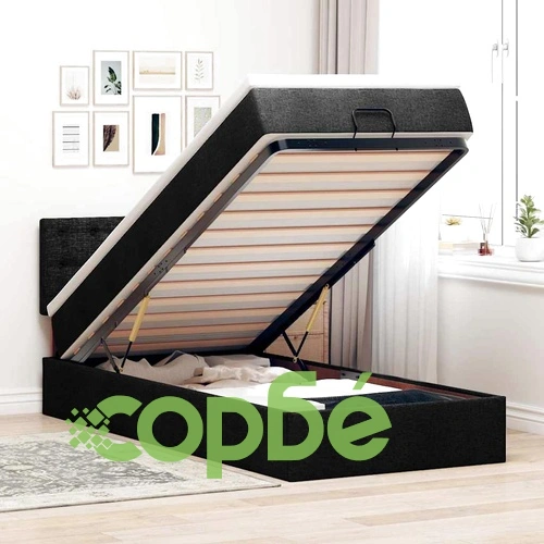 Легло тип Османска с матрак, LED осветление, черен плат, 90x190 см ➤ топ цена ➤ sorbe.bg