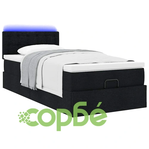 Легло тип Османска с матрак, LED осветление, черен плат, 90x190 см ➤ топ цена ➤ sorbe.bg