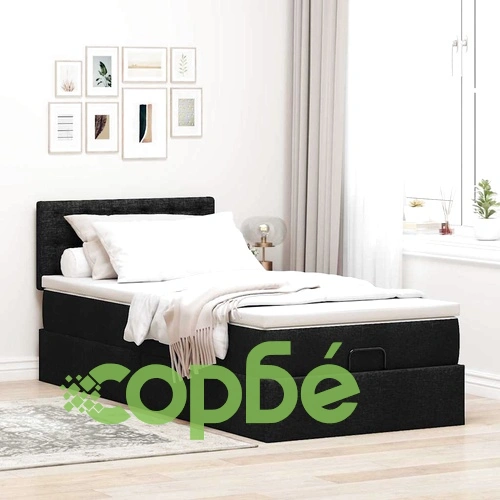 Легло тип Османска с матрак, LED осветление, черен плат, 90x190 см ➤ топ цена ➤ sorbe.bg