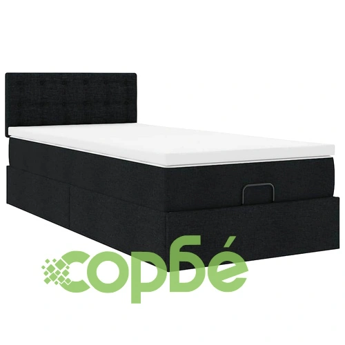 Легло тип Османска с матрак, LED осветление, черен плат, 90x190 см ➤ топ цена ➤ sorbe.bg