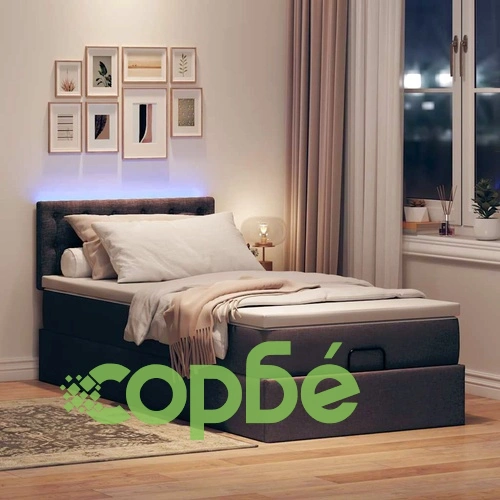 Османско легло с матрак и LED осветление, 90x190 см, тъмнокафява текстилна тапицерия ➤ топ цена ➤ sorbe.bg