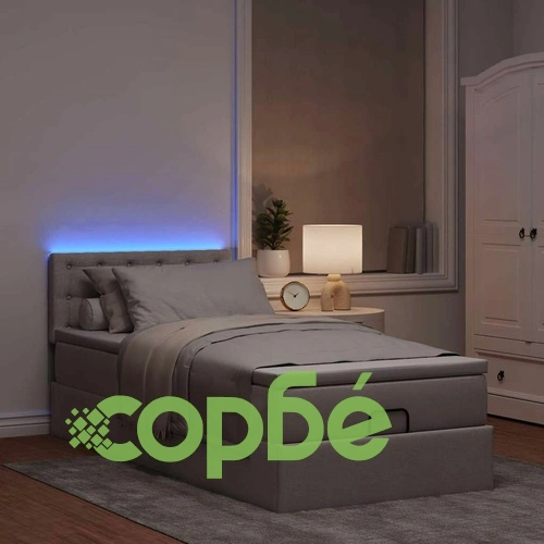 Османска легло с матрак и LED осветление, таупе, 90x190 см, текстилна тапицерия ➤ топ цена ➤ sorbe.bg