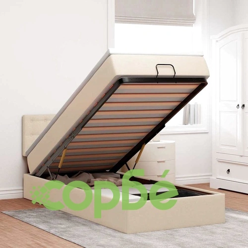 Османско легло с матрак и LED осветление, 90x190 см, кремав плат ➤ топ цена ➤ sorbe.bg