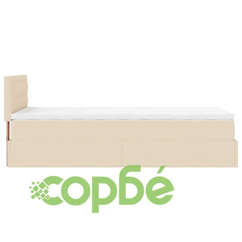 Османско легло с матрак и LED осветление, 90x190 см, кремав плат ➤ топ цена ➤ sorbe.bg