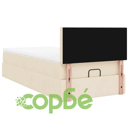 Османско легло с матрак и LED осветление, 90x190 см, кремав плат ➤ топ цена ➤ sorbe.bg