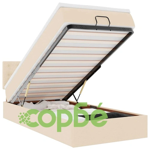 Османско легло с матрак и LED осветление, 90x190 см, кремав плат ➤ топ цена ➤ sorbe.bg