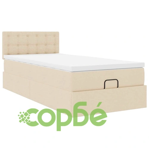 Османско легло с матрак и LED осветление, 90x190 см, кремав плат ➤ топ цена ➤ sorbe.bg