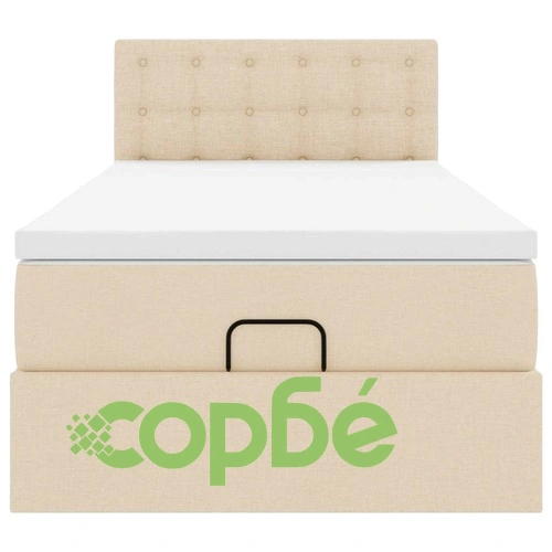 Османско легло с матрак и LED осветление, 90x190 см, кремав плат ➤ топ цена ➤ sorbe.bg