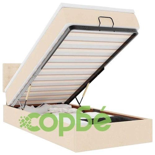 Османска легло с матрак и LED, кремаво, 100x200 см, плат ➤ топ цена ➤ sorbe.bg
