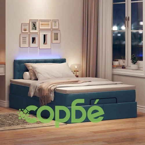 Легло тип Османка с матрак и LED осветление, 120x190 см, син плат ➤ топ цена ➤ sorbe.bg