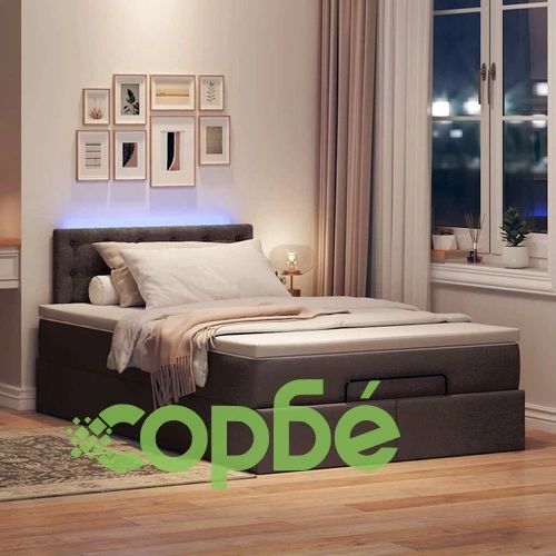 Османска легло с матрак и LED, тъмнокафяво, 120x200 см, плат ➤ топ цена ➤ sorbe.bg