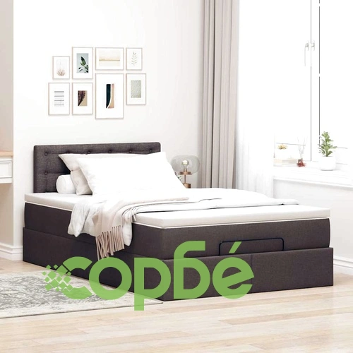 Османска легло с матрак и LED, тъмнокафяво, 120x200 см, плат ➤ топ цена ➤ sorbe.bg
