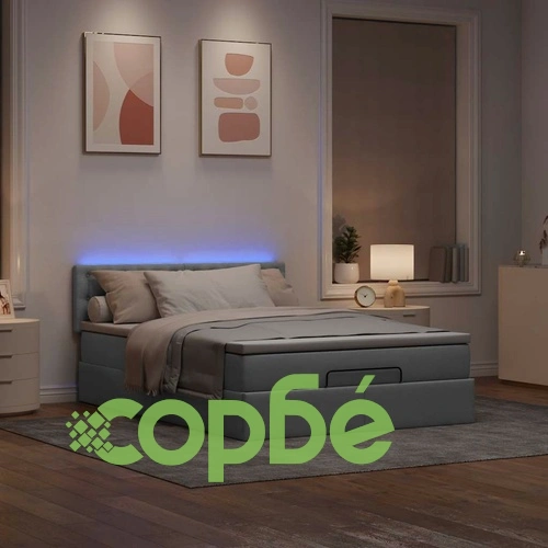 Османско легло с матрак и LED осветление, светлосиво, 140x200 см, плат ➤ топ цена ➤ sorbe.bg
