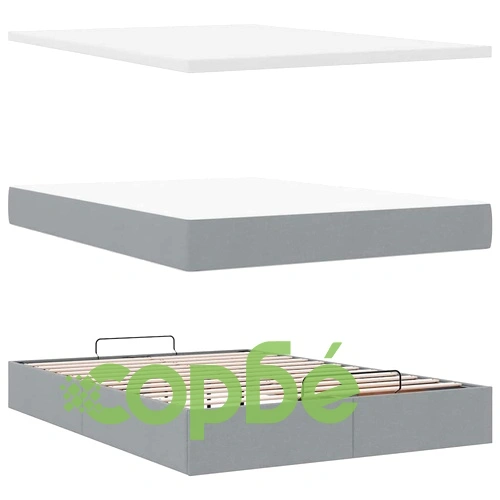 Османско легло с матрак и LED осветление, светлосиво, 140x200 см, плат ➤ топ цена ➤ sorbe.bg