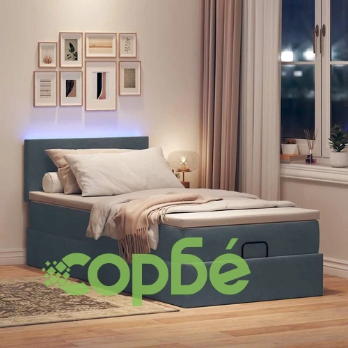 Легло Османска с матрак, LED осветление и място за съхранение, 80x200 см, тъмносиво кадифе ➤ топ цена ➤ sorbe.bg