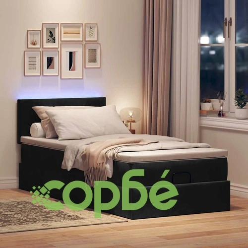 Османска легло с матрак и LED, черно, 80x200 см, кадифе ➤ топ цена ➤ sorbe.bg