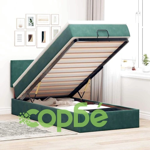 Османска легло с матрак и LED, тъмнозелено, 80x200 см, кадифе ➤ топ цена ➤ sorbe.bg