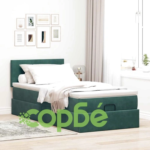 Османска легло с матрак и LED, тъмнозелено, 80x200 см, кадифе ➤ топ цена ➤ sorbe.bg