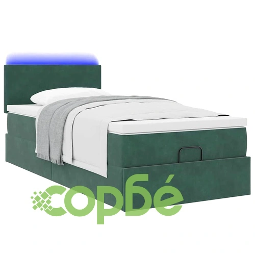 Османска легло с матрак и LED, тъмнозелено, 80x200 см, кадифе ➤ топ цена ➤ sorbe.bg
