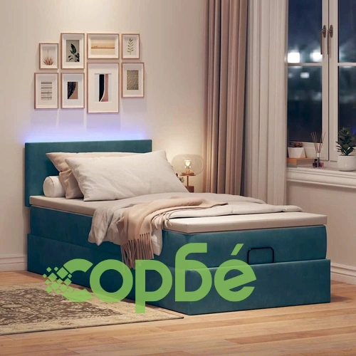 Османска легло с матрак и LED осветление, 80x200 см, тъмносиньо кадифе ➤ топ цена ➤ sorbe.bg