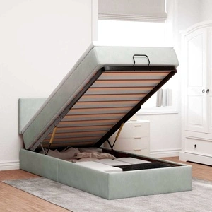 Османско легло с матрак и LED осветление, 90x200 см, светлосиво кадифе