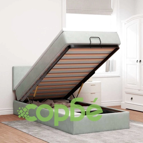 Османско легло с матрак и LED осветление, 90x200 см, светлосиво кадифе ➤ топ цена ➤ sorbe.bg