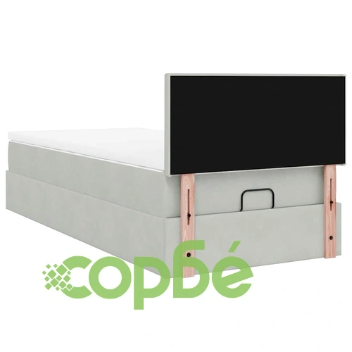 Османско легло с матрак и LED осветление, 90x200 см, светлосиво кадифе ➤ топ цена ➤ sorbe.bg