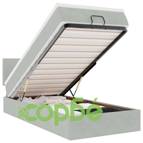 Османско легло с матрак и LED осветление, 90x200 см, светлосиво кадифе ➤ топ цена ➤ sorbe.bg