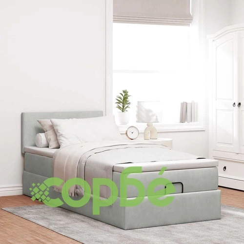 Османско легло с матрак и LED осветление, 90x200 см, светлосиво кадифе ➤ топ цена ➤ sorbe.bg