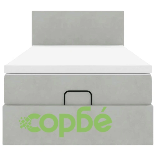 Османско легло с матрак и LED осветление, 90x200 см, светлосиво кадифе ➤ топ цена ➤ sorbe.bg