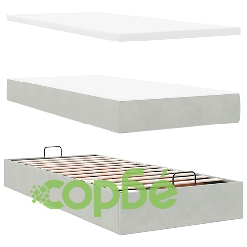 Османско легло с матрак и LED осветление, 90x200 см, светлосиво кадифе ➤ топ цена ➤ sorbe.bg