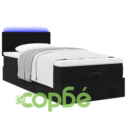 Османско легло с матрак и LED осветление, черно, 90x200 см, кадифе ➤ топ цена ➤ sorbe.bg