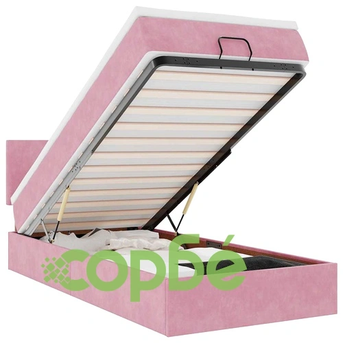 Османско легло с матрак и LED осветление, 100x200 см, розово кадифе ➤ топ цена ➤ sorbe.bg