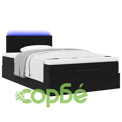Османско легло с матрак и LED осветление, 120x200 см, черно кадифе ➤ топ цена ➤ sorbe.bg