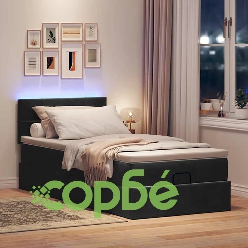 Легло тип Османка с матрак и LED осветление, 80x200 см, черно кадифе ➤ топ цена ➤ sorbe.bg