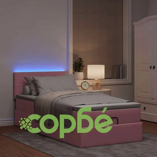 Османско легло с матрак и LED осветление, розово, 80x200 см, кадифе ➤ топ цена ➤ sorbe.bg