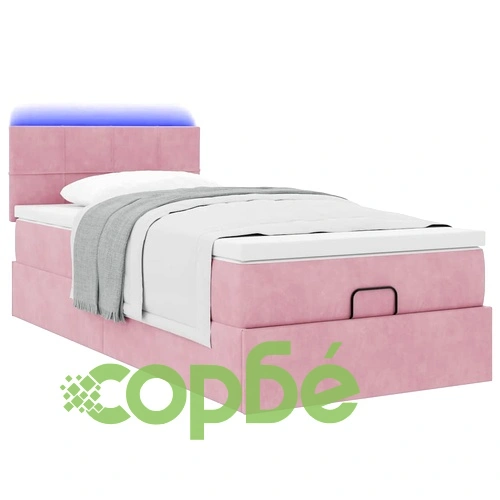 Османско легло с матрак и LED осветление, розово, 80x200 см, кадифе ➤ топ цена ➤ sorbe.bg