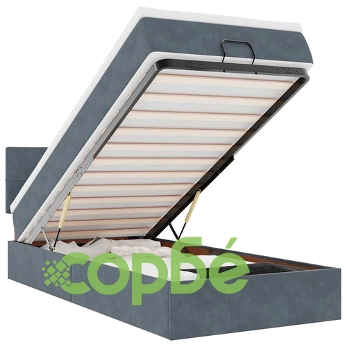 Османско легло с матрак и LED осветление, 90x190 см, тъмносиво кадифе ➤ топ цена ➤ sorbe.bg