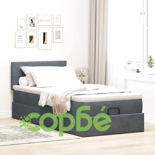 Османско легло с матрак и LED осветление, 90x190 см, тъмносиво кадифе ➤ топ цена ➤ sorbe.bg