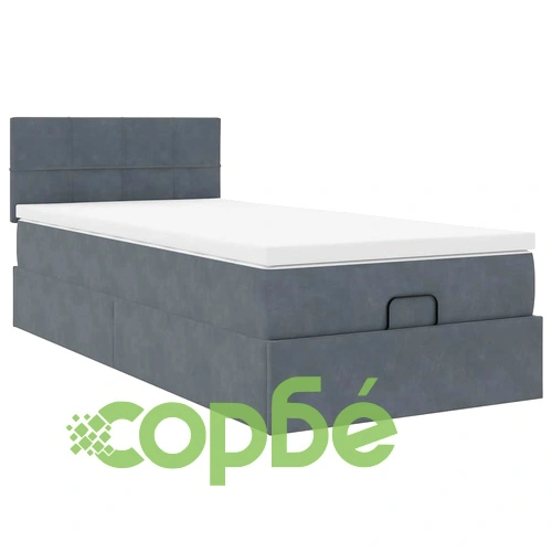 Османско легло с матрак и LED осветление, 90x190 см, тъмносиво кадифе ➤ топ цена ➤ sorbe.bg