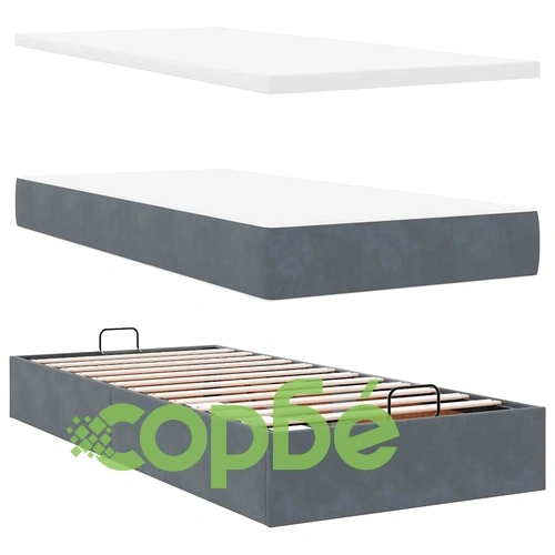 Османско легло с матрак и LED осветление, 90x190 см, тъмносиво кадифе ➤ топ цена ➤ sorbe.bg