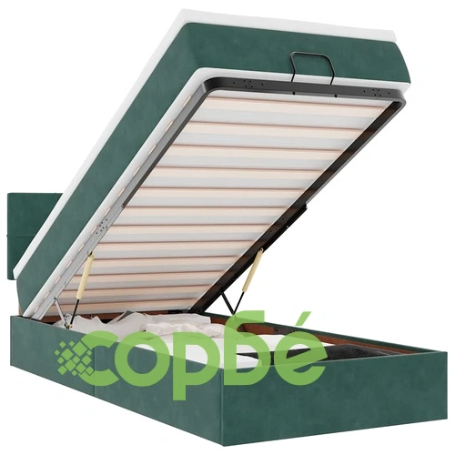Османско легло с матрак и LED осветление, 90x200 см, тъмнозелено кадифе ➤ топ цена ➤ sorbe.bg