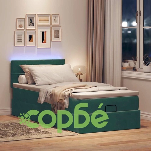 Османско легло с матрак и LED осветление, 90x200 см, тъмнозелено кадифе ➤ топ цена ➤ sorbe.bg