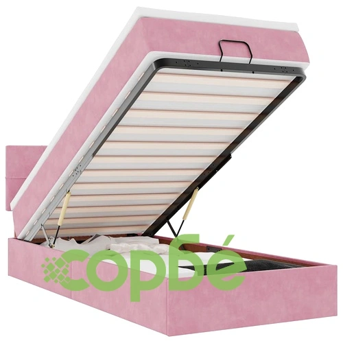 Османска легло с матрак и LED осветление, 100x200 см, розово кадифе ➤ топ цена ➤ sorbe.bg