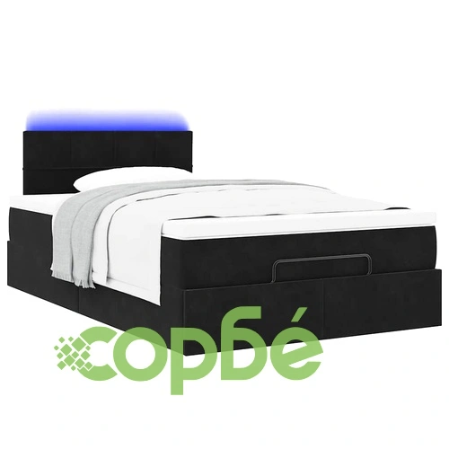 Османско легло с матрак и LED осветление, 120x200 см, черно кадифе ➤ топ цена ➤ sorbe.bg