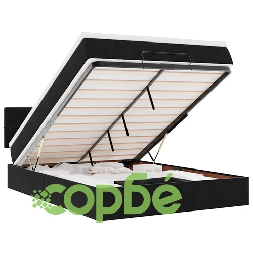 Луксозно османско легло с матрак и LED осветление, 140x200 см, черно кадифе ➤ топ цена ➤ sorbe.bg