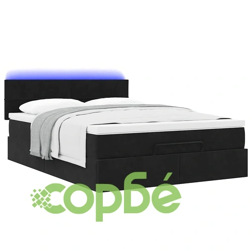 Луксозно османско легло с матрак и LED осветление, 140x200 см, черно кадифе ➤ топ цена ➤ sorbe.bg