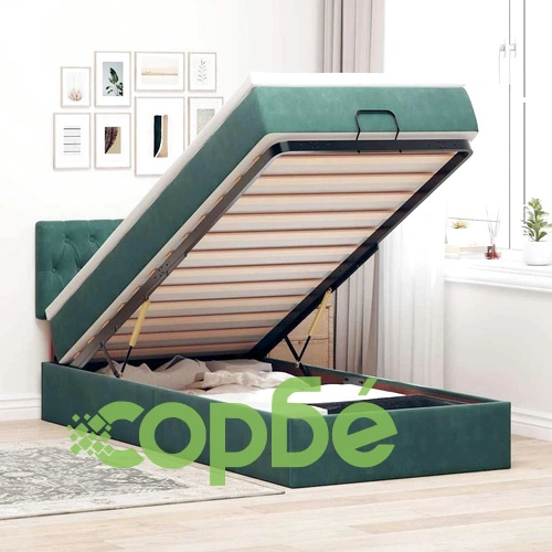 Османска легло с матраки LED, тъмнозелено, 90x200 см, кадифе ➤ топ цена ➤ sorbe.bg