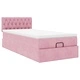 Османска легло с матрак, LED осветление и място за съхранение, розово, 90x200 см, кадифе