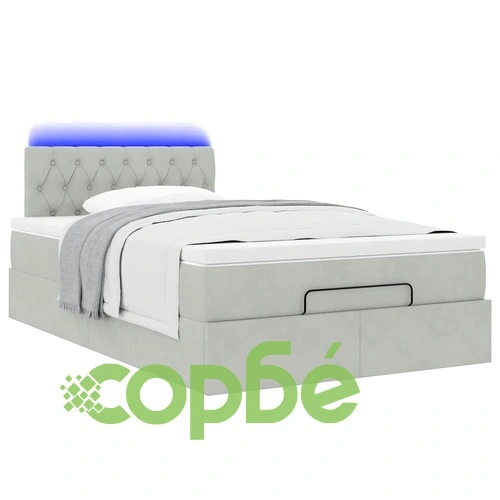 Османска легло с матрак и LED, светлосиво, 120x200 см, кадифе ➤ топ цена ➤ sorbe.bg